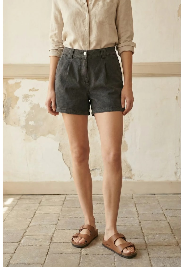 Pantaloni scurti talie inalta - negru - bumbac