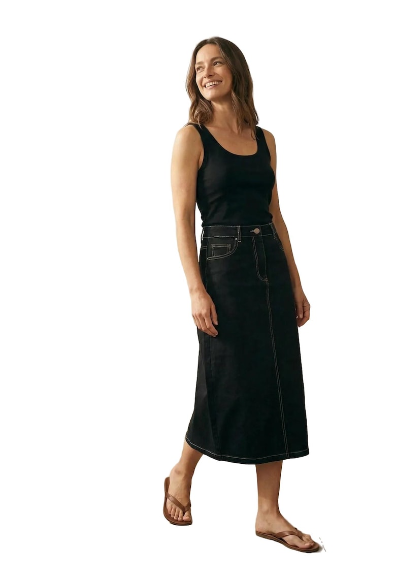 Fusta Midi - talie inalta - croiala evazata - negru - lyocell