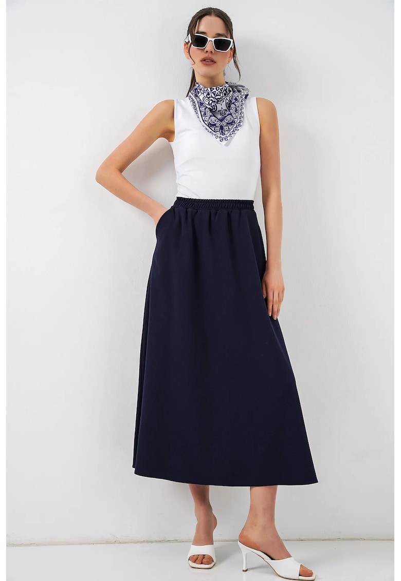 Fusta maxi elastic - bleumarin - poliester