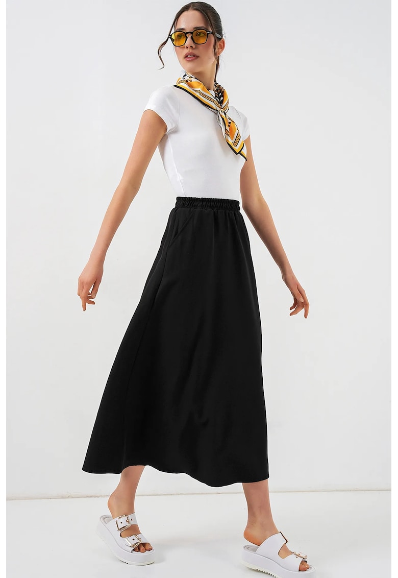 Fusta maxi talie inalta - elastic - negru - poliester