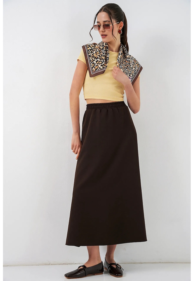 Fusta maxi talie inalta - elastic - maro - poliester