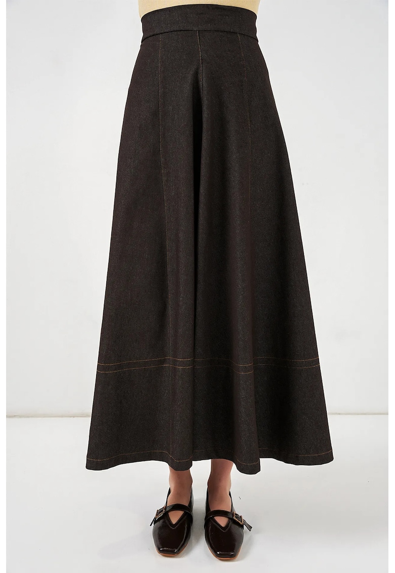 Fusta maxi din denim - talie inalta - maro - 100% bumbac