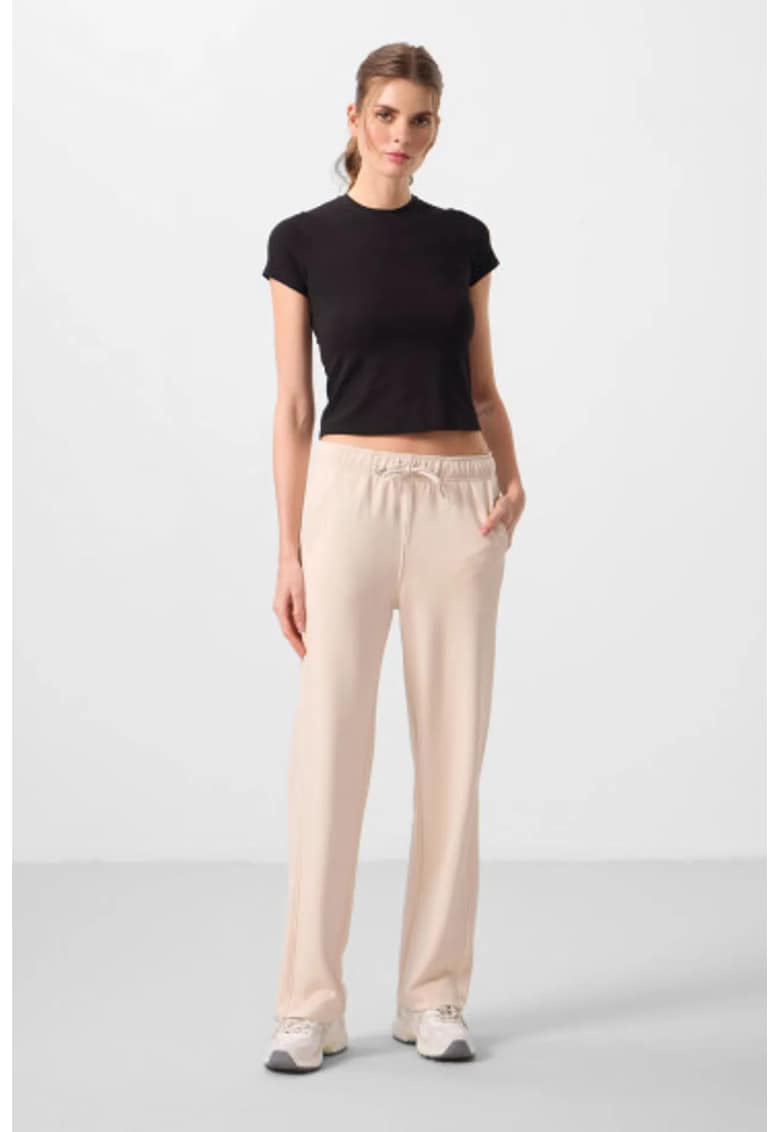 Pantaloni dama stil palazzo - bej - viscoza/poliester