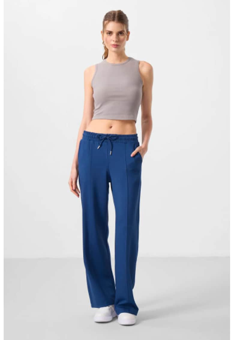 Pantaloni texturat - albastru - viscoza/poliester