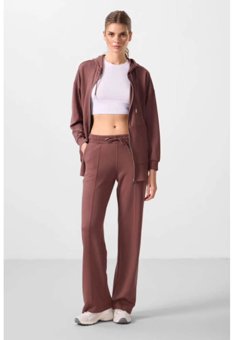 Pantaloni dama texturat - maro - viscoza/poliester