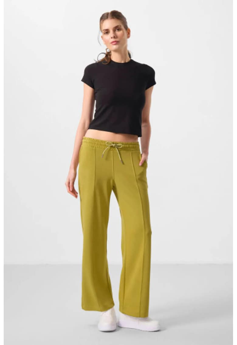 Pantaloni talie cu snur - verde - viscoza/poliester/elastan
