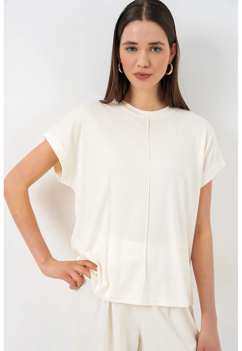 Tricou dama - Poliester - Alb - Guler rotund