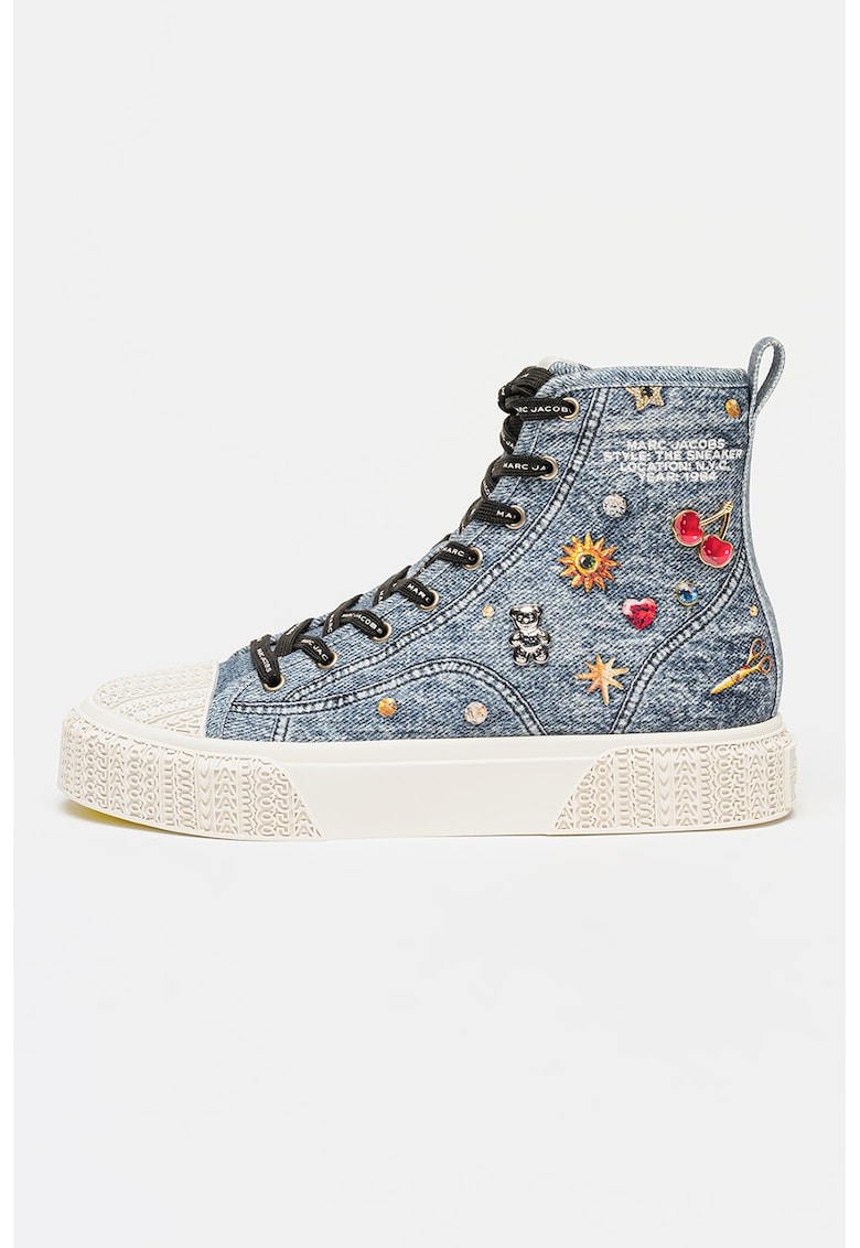 Tenisi mid-high din denim cu model - Albastru melange
