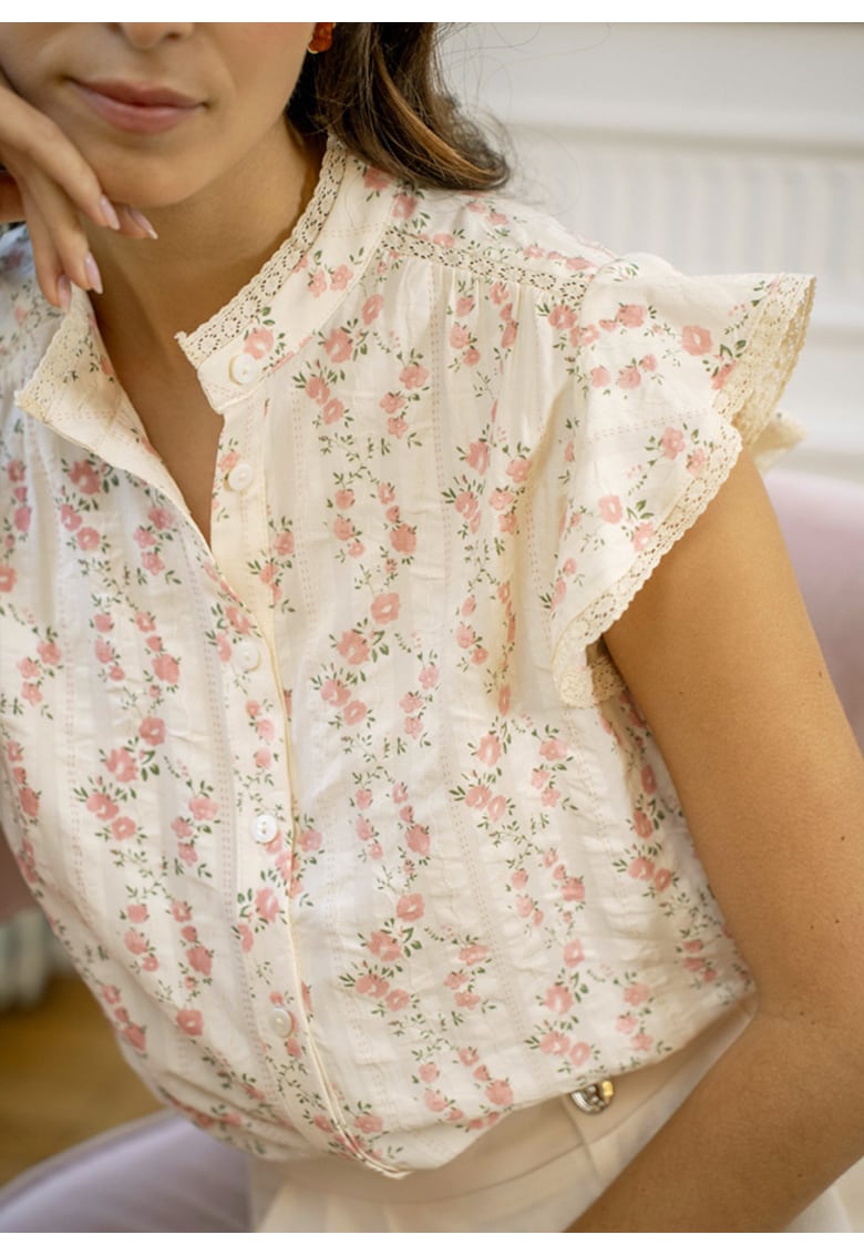 Camasa ivory din bumbac cu imprimeu floral ASD97032 M9 19848 - Bej