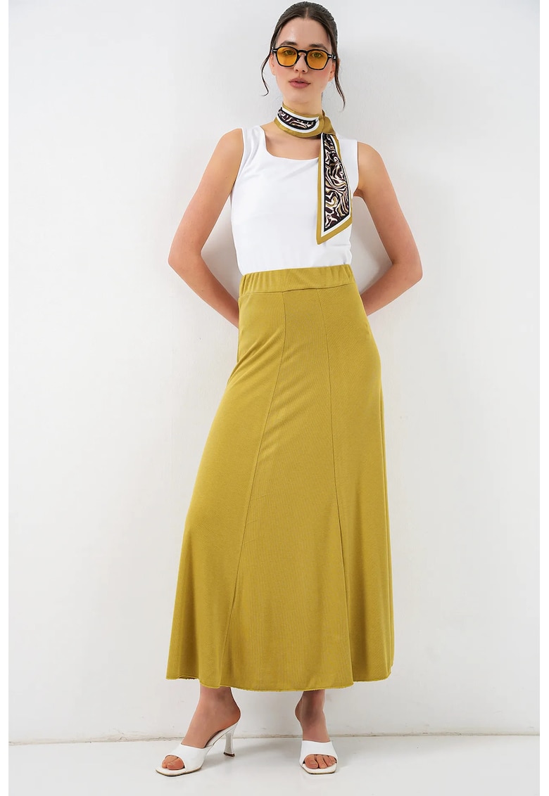 Fusta maxi talie elastica - verde - modal/poliester