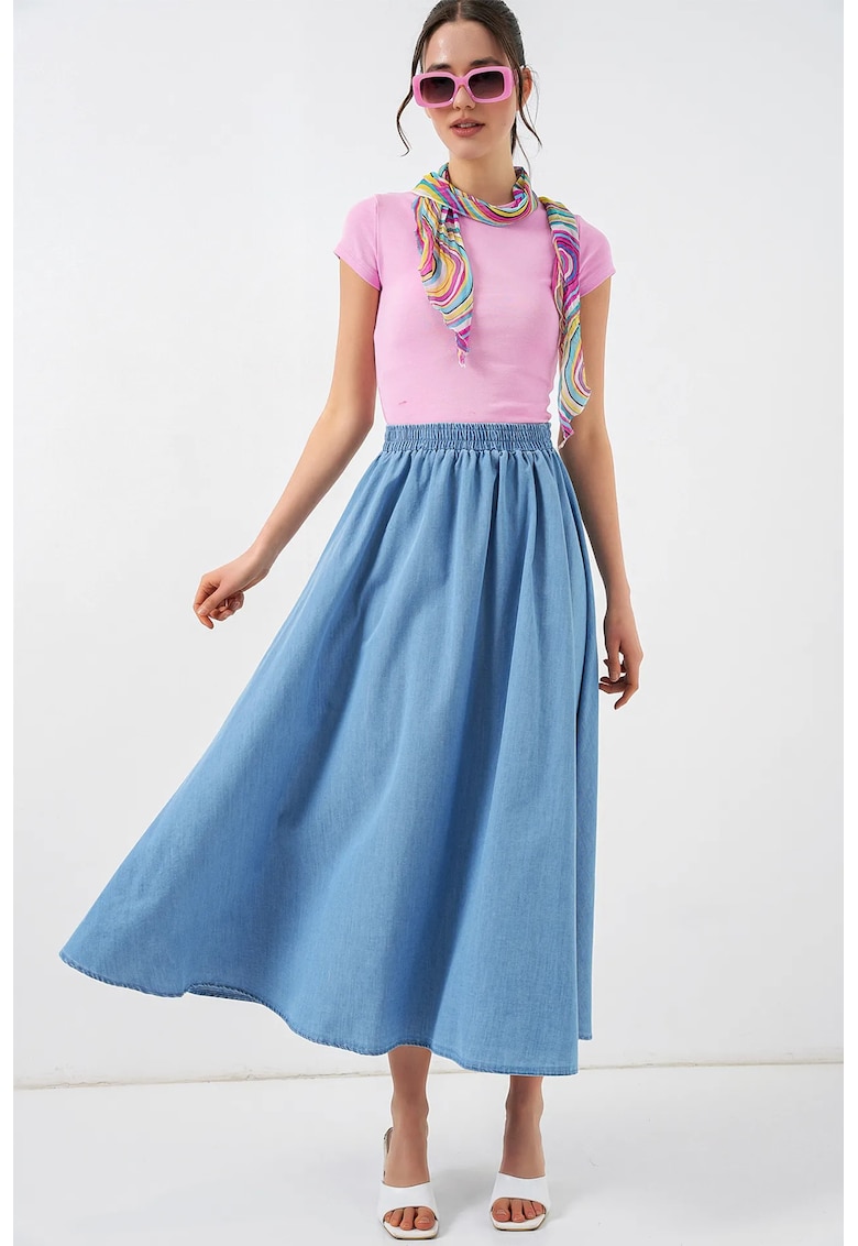 Fusta maxi din denim - talie inalta - albastru deschis