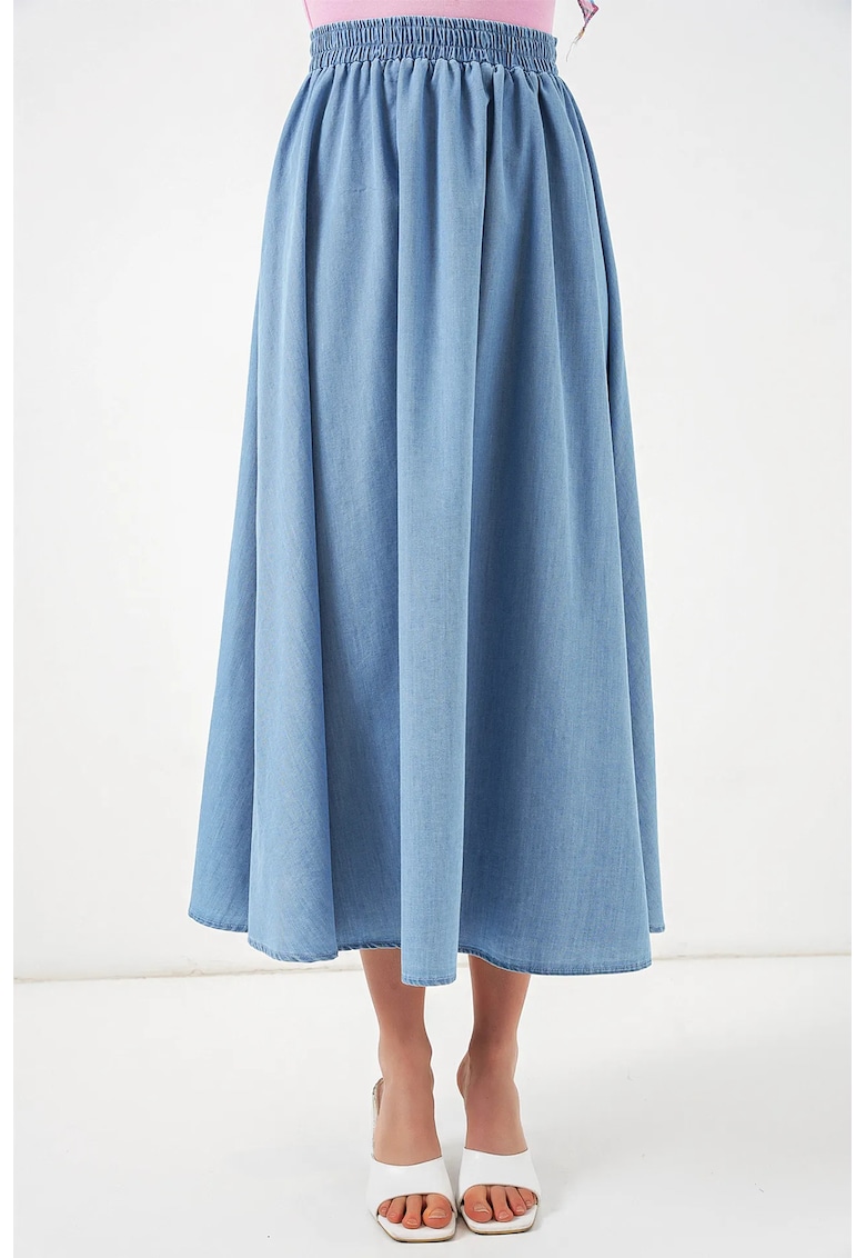 Fusta maxi din denim - talie inalta - albastru deschis