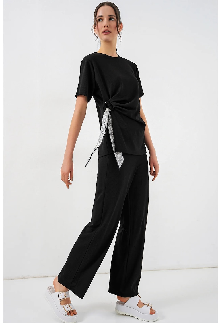 Costum dama - set coordonat - maneca scurta - negru - material fara inchidere
