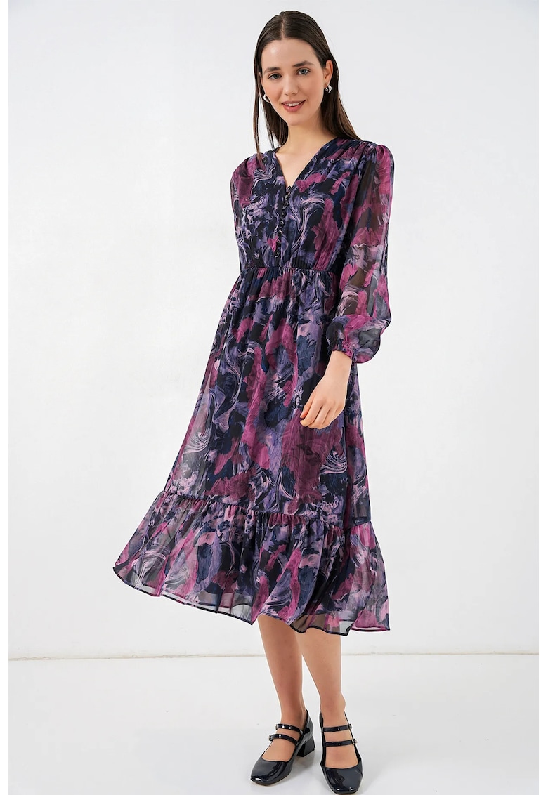Rochie midi mov - poliester - decolteu in V