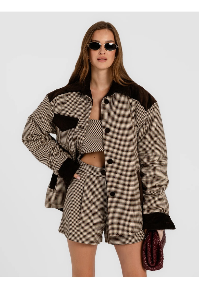 Jacheta tip camasa cu imprimeu houndstooth Retto -