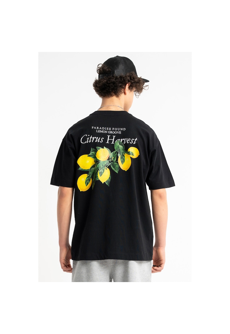 Tricou lejer cu imprimeu si maneci cazute