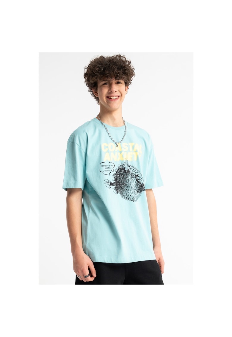Tricou lejer cu imprimeu - Albastru deschis