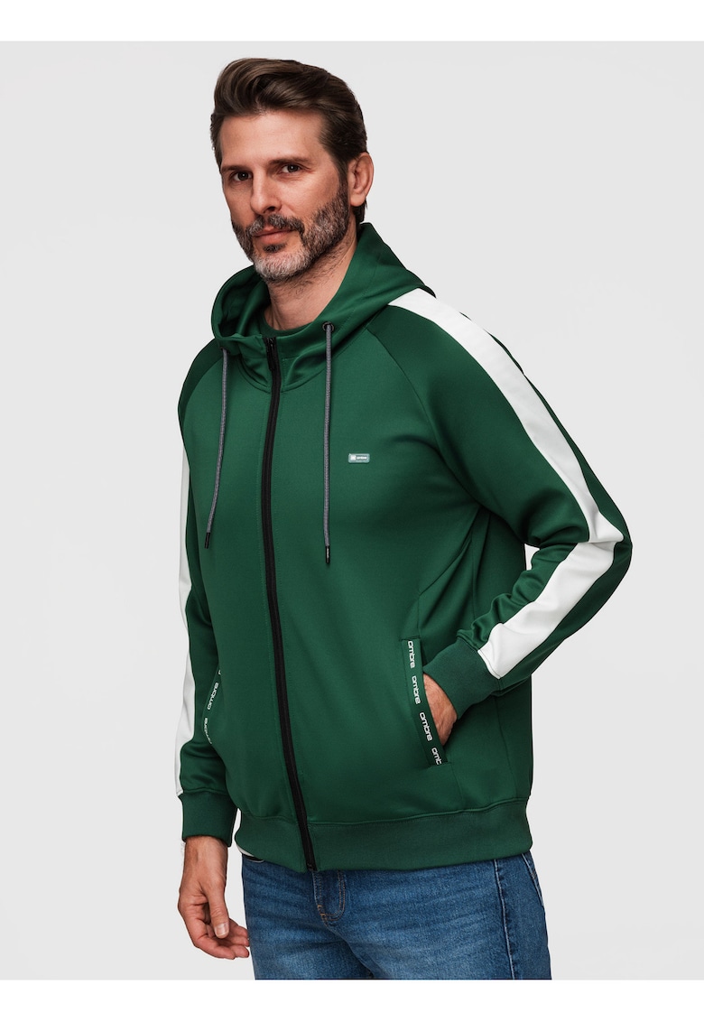 Hanorac sport cu fermoar si gluga - material elastic - croiala regular fit - Verde inchis