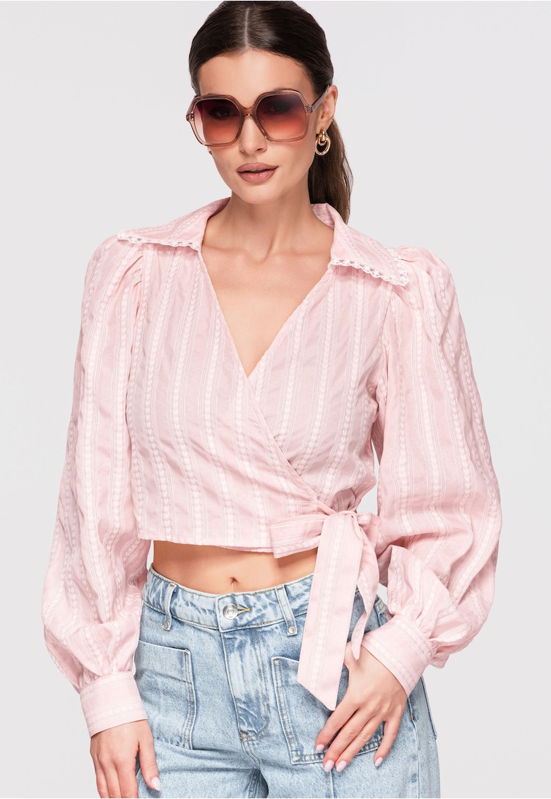 Bluza tip ie - cu maneci lungi - structura verticala - croiala moderna - Roz