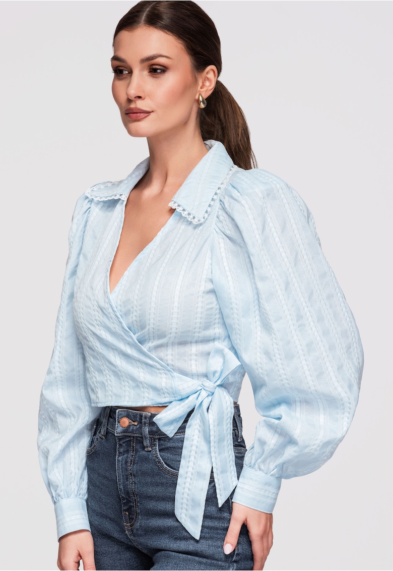 Bluza tip ie - cu maneci lungi - structura verticala - croiala moderna - Albastru