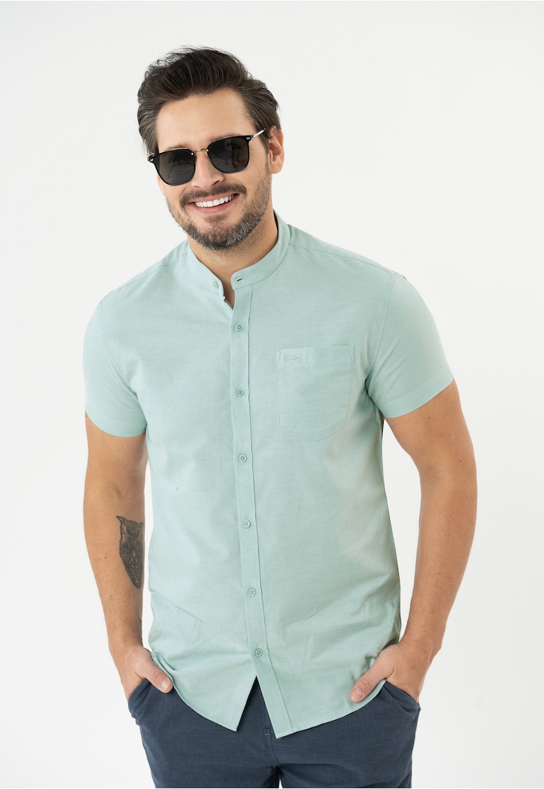 Camasa barbati din bumbac cu maneci scurte - buzunar pe piept - Regular Fit - C-Trifo - menta - Verde menta