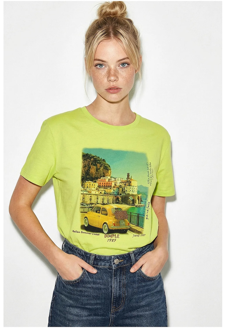 Tricou dama - imprimeu - verde lime - bumbac