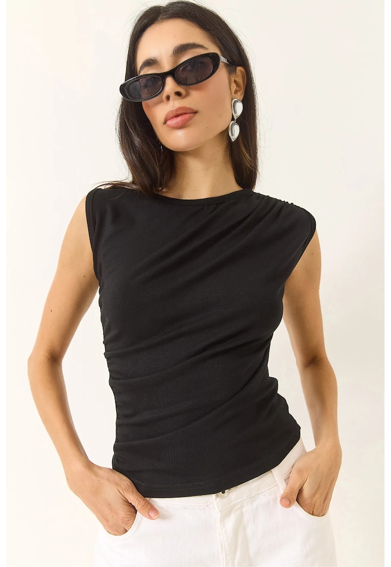 Bluza dama - Negru - Viscoza/Lycra - Guler rotund