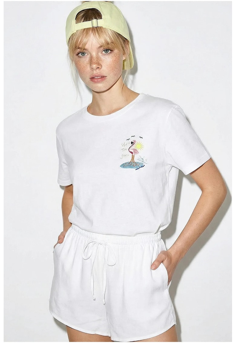 Tricouri dama - tricou din bumbac - brodat - alb - maneca scurta