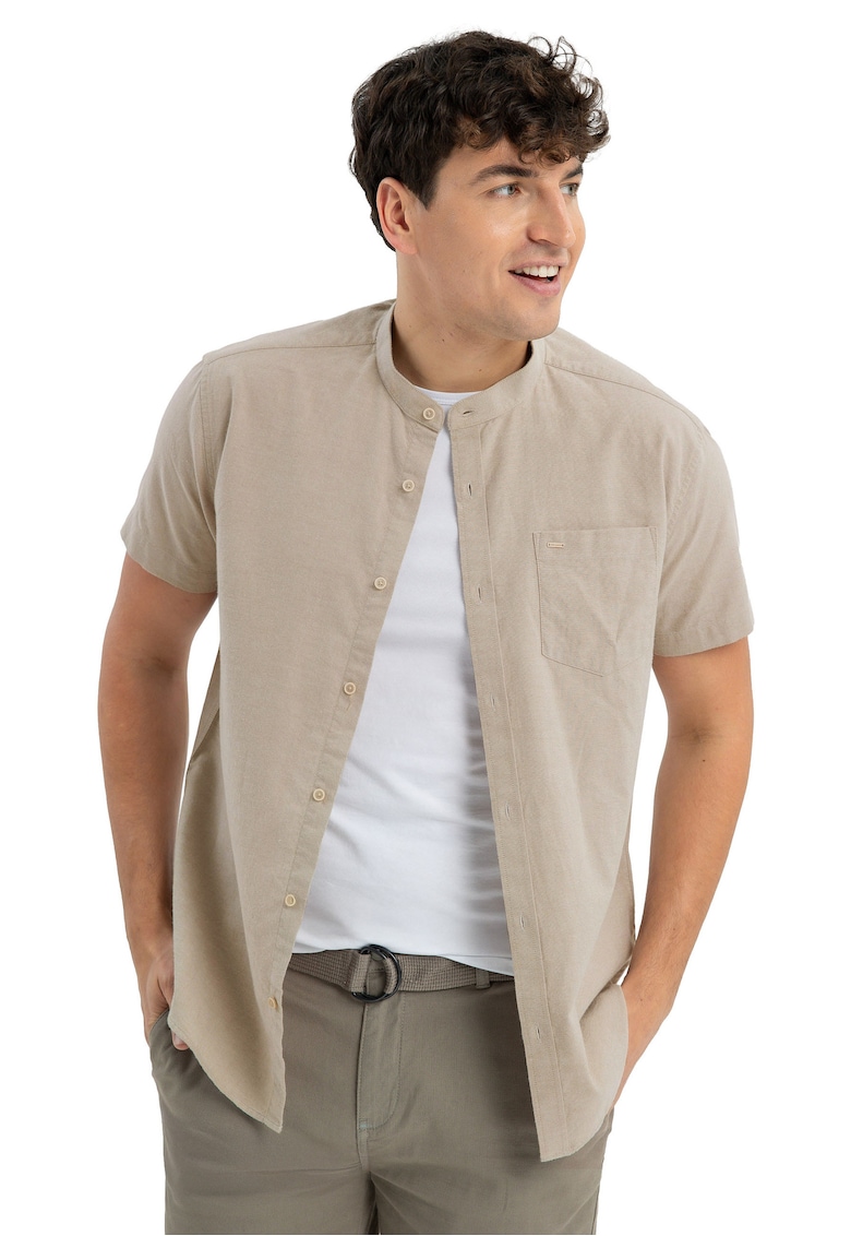 Camasa barbati din bumbac cu maneci scurte - buzunar pe piept - Regular Fit - C-Trifo - bej - Bej