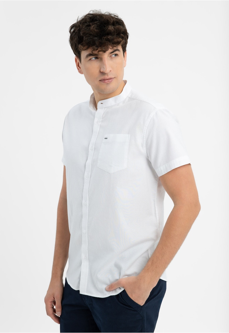 Camasa barbati din bumbac cu maneci scurte - buzunar pe piept - Regular Fit - C-Trifo - alb - Alb