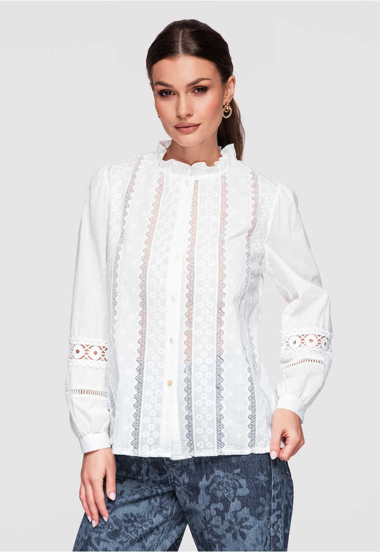 Camasa dama eleganta - bumbac cu broderie - croiala lejera - Alb