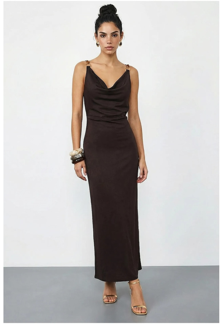 Rochie maxi satin - elegant - maro inchis