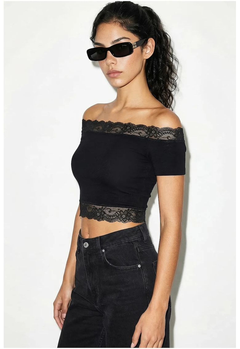 Top dama - Dantela - Negru