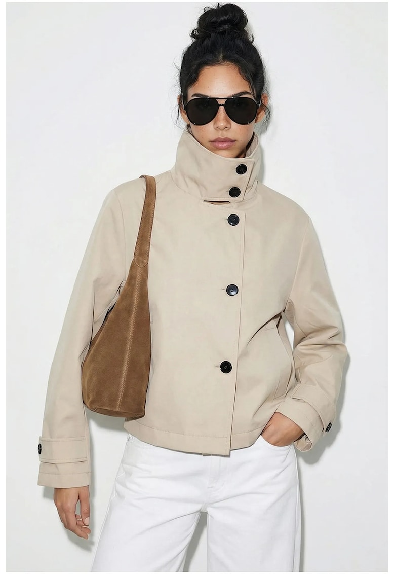 Trench scurt - bej natural - captusit - 100% poliester