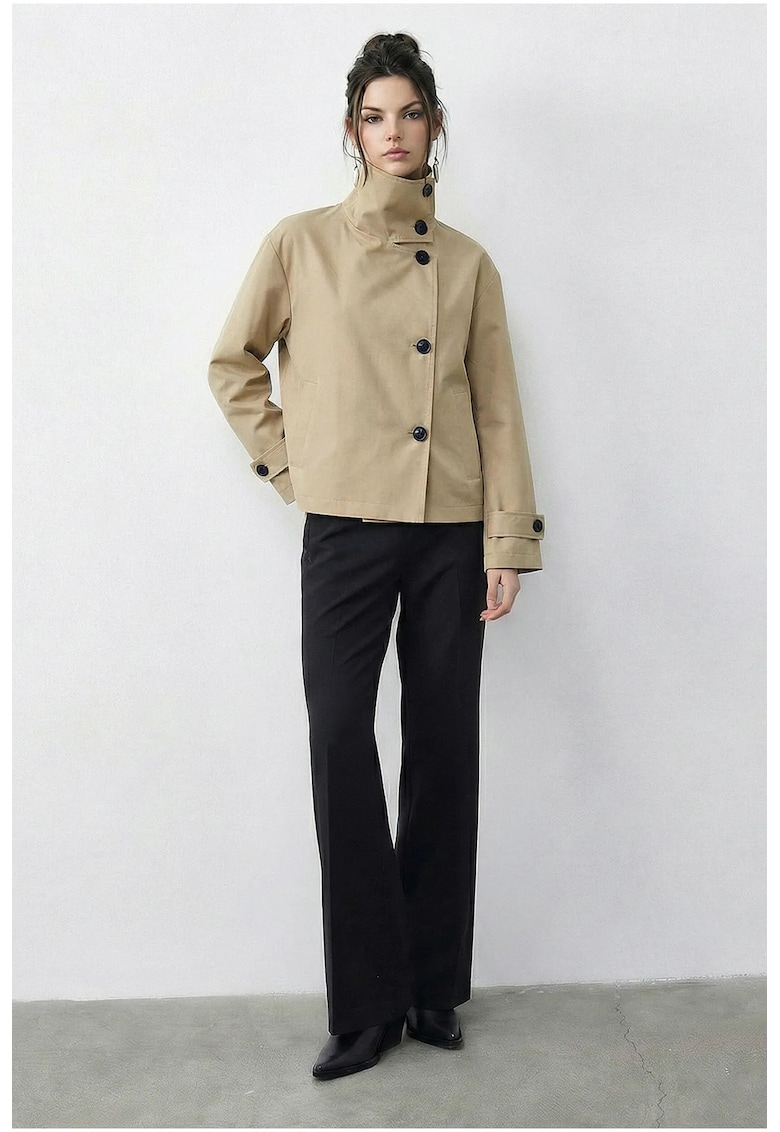 Palton dama - trenci scurt - bej natural - captusit - 100% poliester