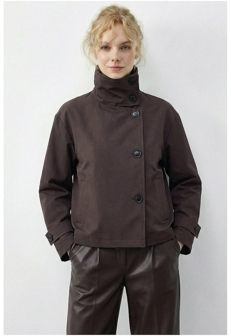 Trench scurt - captusit - maro mocha - poliester