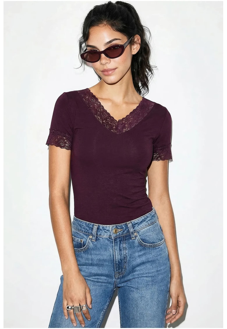 Tricou dama - Mov inchis - Decolteu in V