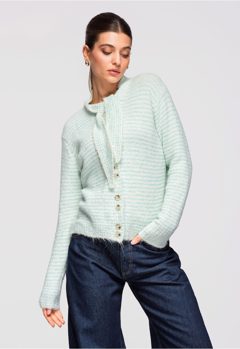 Pulover Tricotat Dama - Guler Inalt - Croiala Lejera - Material Moale - Albastru - ONESIZE
