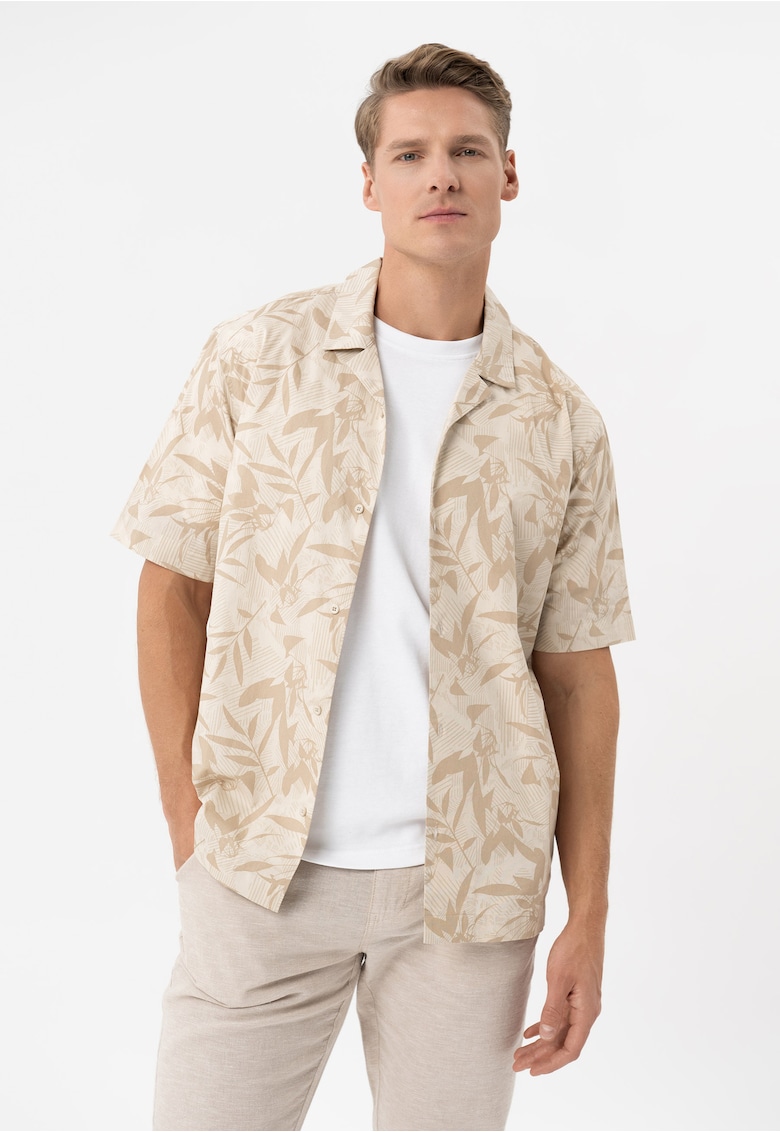 Camasa barbati din bumbac cu model floral - maneci scurte - Comfort Fit - C-Stim - bej - Bej