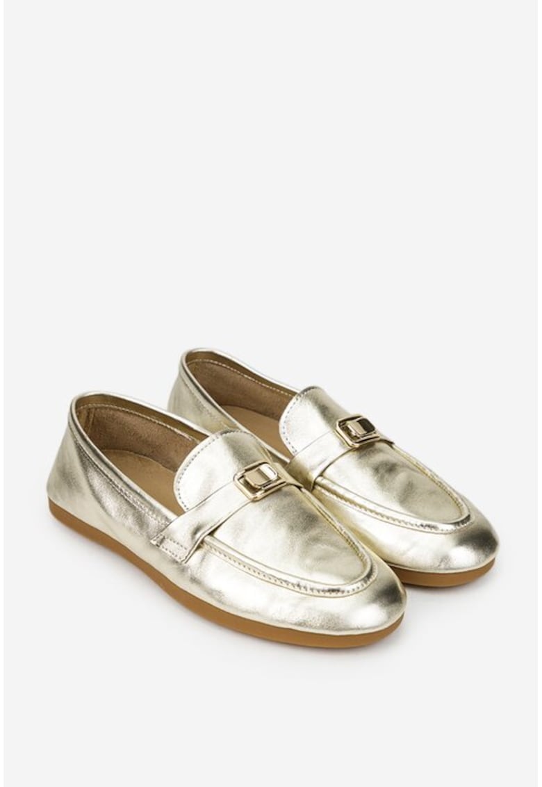 Pantofi dama aurii din piele naturala cu ornament