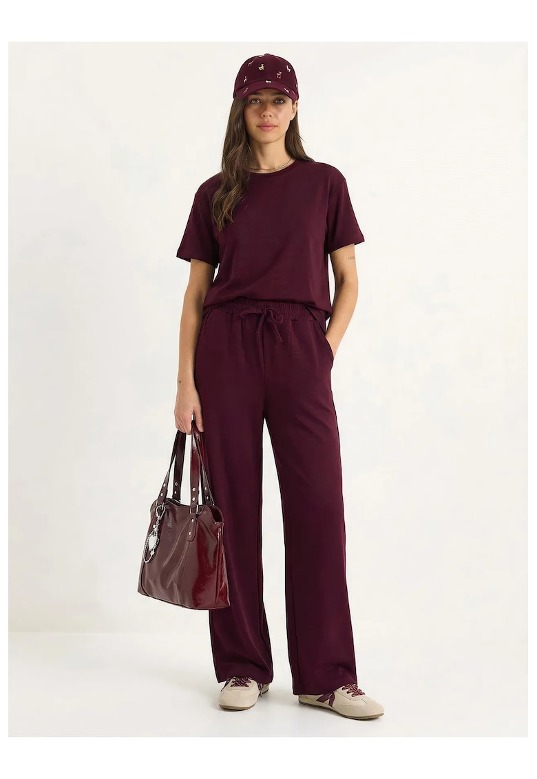Compleu din doua piese - tricou cu guler rotund - pantaloni - viscoza/poliester/lycra - Visiniu