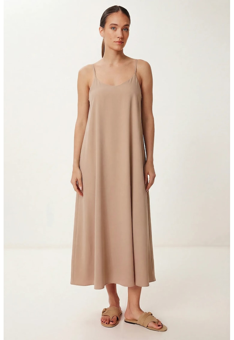 Rochie Midi Happiness Istanbul - Lejer - Bej - Poliester/Bumbac