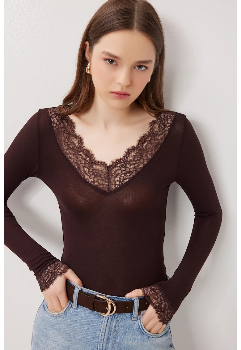 Bluza dama - Happiness Istanbul - Maro inchis - Dantela - Slim