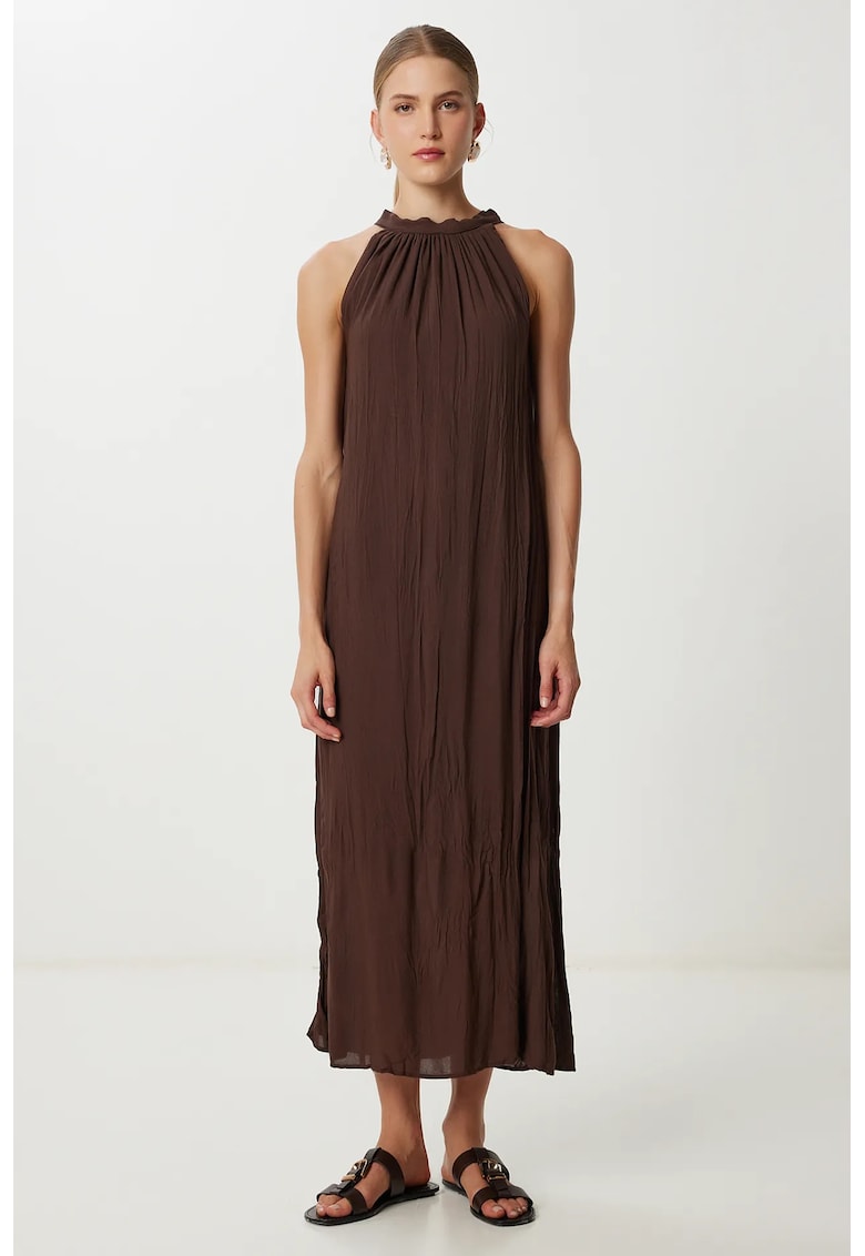 Rochie midi - Happiness Istanbul - texturata - maro mocha - bumbac/elastan