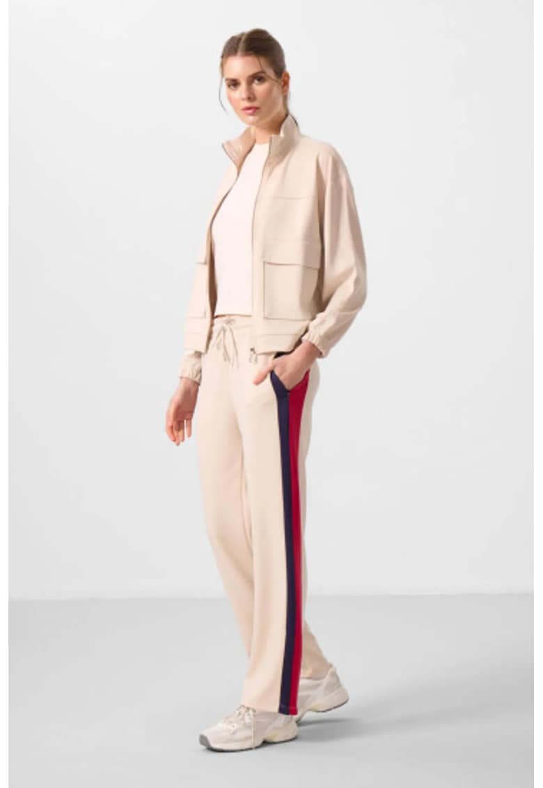 Pantaloni dama - dungi - bej - viscoza-poliester