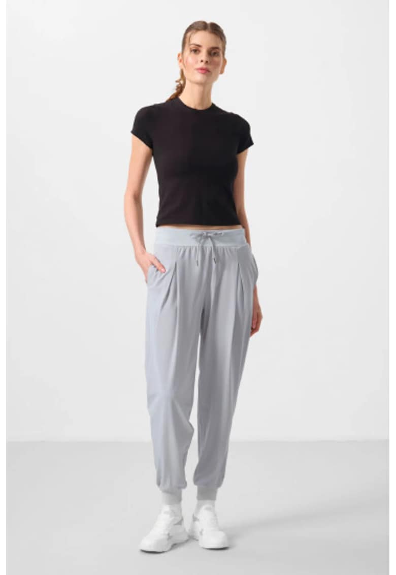 Pantaloni dama - talie medie - gri - poliester