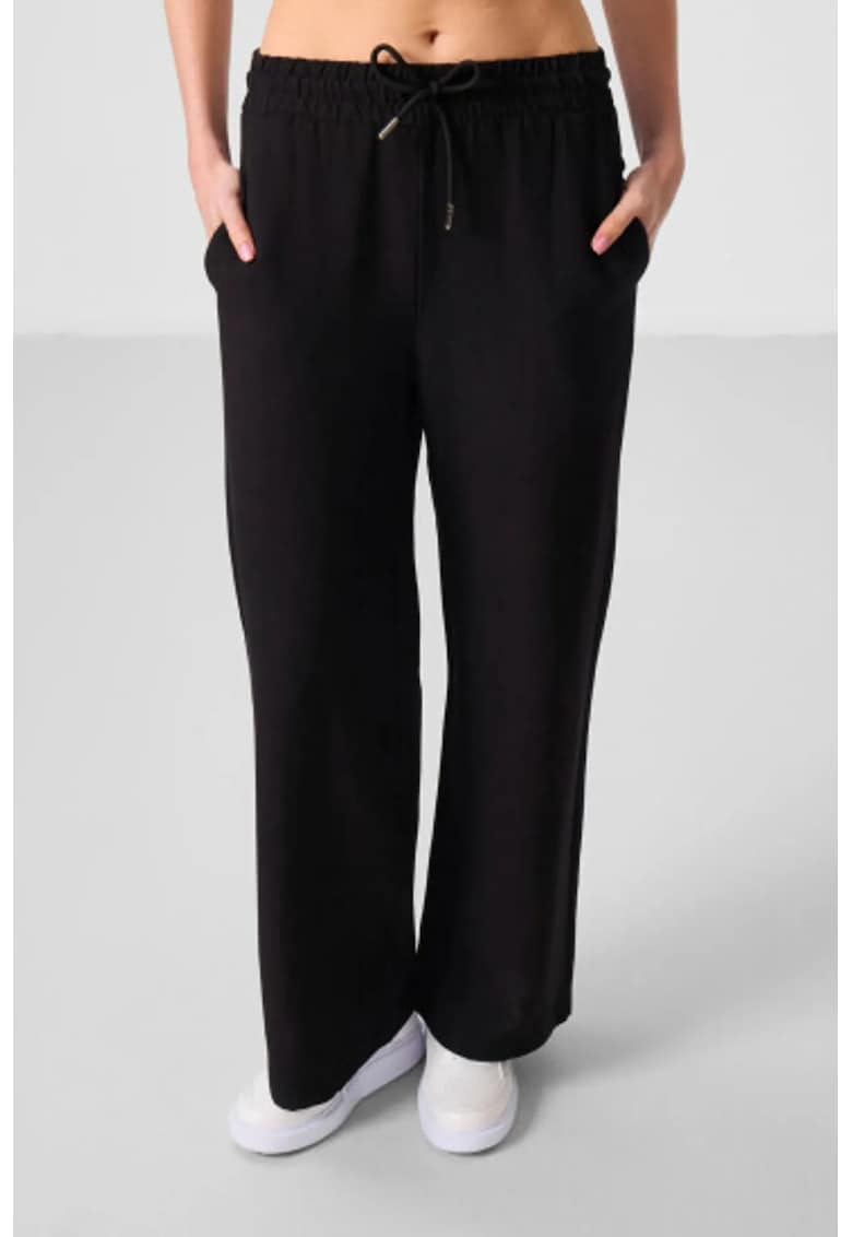 Pantaloni dama - talie medie - negru - bumbac