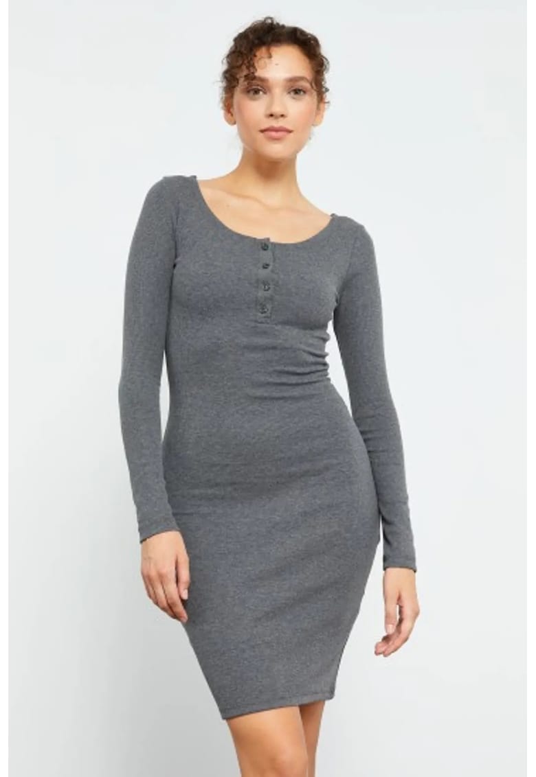 Rochie midi - gri - bumbac/elastan