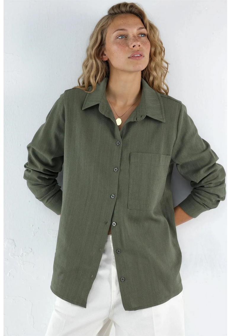 Camasi dama - camasa de in cu buzunare - verde kaki - material lejer
