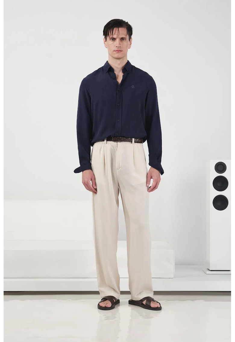 Pantaloni barbati - pliati - bej - modal